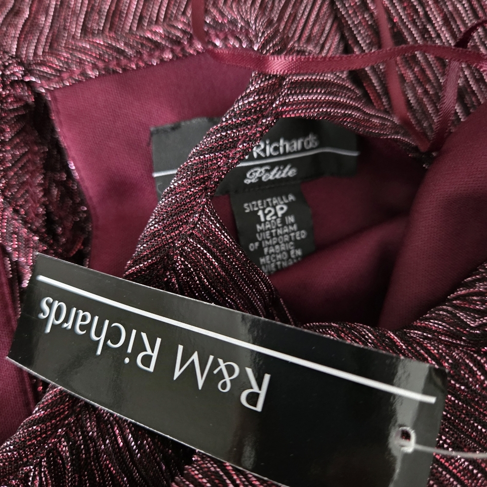 NWT R&M Richards Burgundy Shimmer Formal Gown Dress Size 12P - Picture 3 of 3